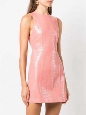 ALICE + OLIVIA Dress Daven Faux Croc-effect Vegan Leather Mini Pink Size 6